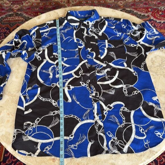 Ralph Lauren Equestrian Harness & Chain Print Crepe Button Down Shirt - Picture 11 of 11